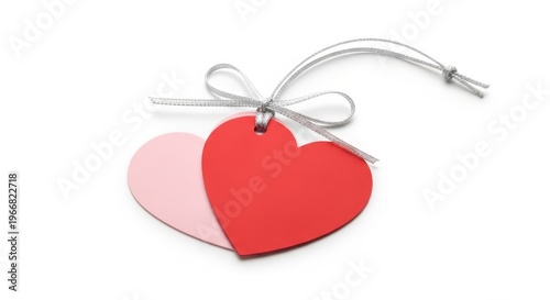 Wallpaper Mural Romantic red and pink heart tags with silver ribbon on white background Torontodigital.ca