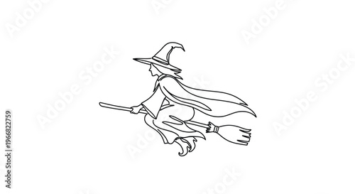 Outline of a Witch Flying on a Broomstick