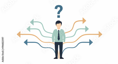 Man with question confused many directions.