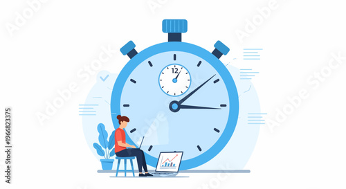 Man sitting on stool working laptop.