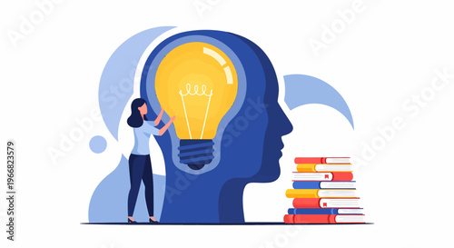 Person thinking with light bulb moment.