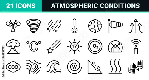 Meteorology and Climate Forecasting Minimalist Monoline Outline Set for Scientific Interface Design and Mobile Weather Applications.