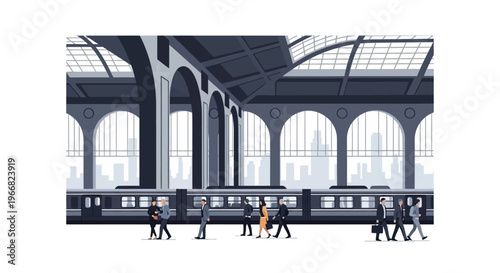 Commuters Walking at Modern Train Station Platform