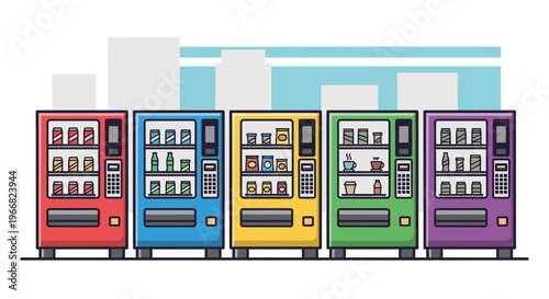 Colorful Vending Machines Set in Flat Vector Illustration