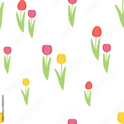 A spring seamless pattern with hand-drawn tulip flowers. Suitable for fabric, gift wrapping, apparel, textiles, surface textures, and scrapbooking. Vector illustration.