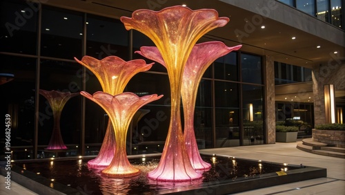 Flowing Molten Glass Sculptures Illuminate Water Feature