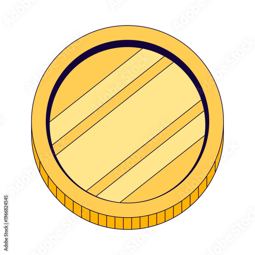 Single shiny gold coin 2D cartoon object. Finance symbol. Metal money. Round currency. Prize reward monetary. Financial asset isolated element flat vector clip art on white. Spot illustration