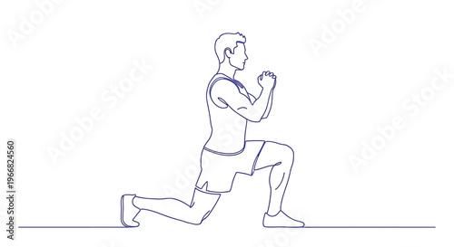 Man Doing Lunge Exercise Blue Line Drawing
