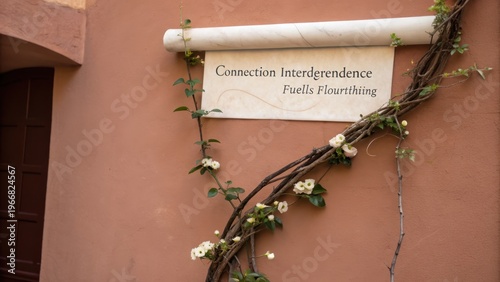 Floral Vine Adorns Signage With Words Connection Interdependence