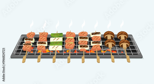 Grilled Skewers Assortment on Barbecue Grill