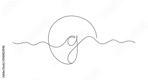 Minimalist line art of the letter G with sun and waves
