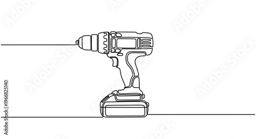 Cordless drill, minimalist single line drawing