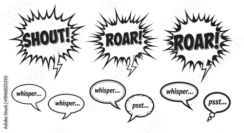 Comic Speech Bubbles with Contrasting Loud and Quiet Sound Effects