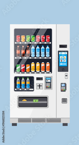 Modern Vending Machine with Drinks and Digital Interface
