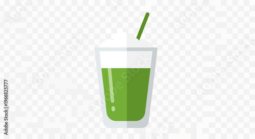 Flat Vector Illustration of a Refreshing Green Smoothie in a Glass with a Straw