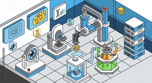 Isometric Laboratory Equipment and Technology Illustration.