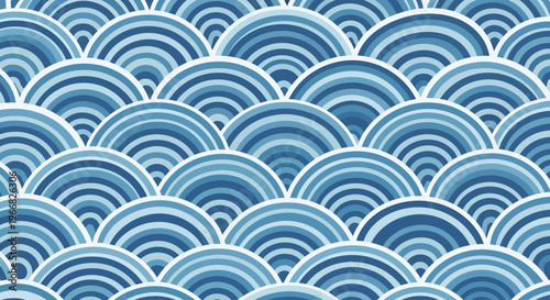 Japanese Seigaiha Wave Pattern in Shades of Blue