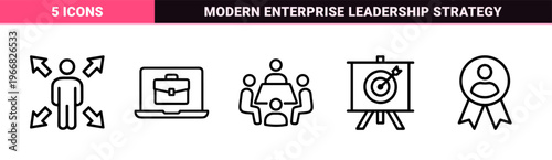 Corporate Management and Business Strategy Line Art Bundle: minimalist Monoline Outline Symbols for Professional Office Workflow