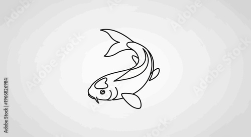 Minimalist Line Art Illustration of a Swimming Koi Fish