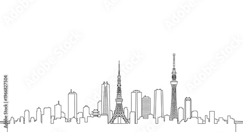 Minimalist Line Art Illustration of Tokyo City Skyline