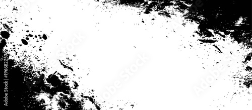 Black and white grunge texture distressed overlay background with paint splatters and rough edges