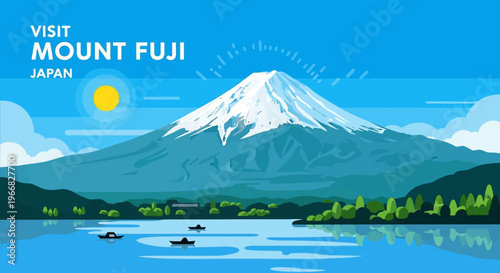 Mount Fuji Japan Travel Poster Vector Illustration