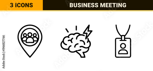 Business Meeting and Professional Collaboration Minimalist Monoline Icon Set with Geometric Line Art for Corporate Workspace UI Design