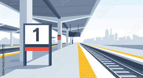 Modern Railway Station Platform with Number One Sign