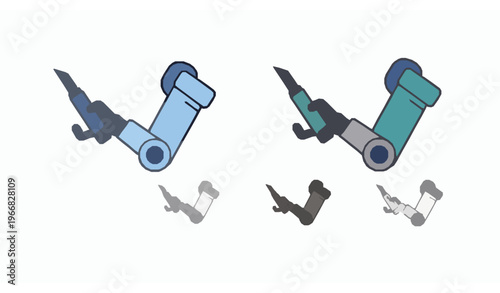 Robotic Surgical Arm Icon Set with Knife – Line and Filled Vector Illustration