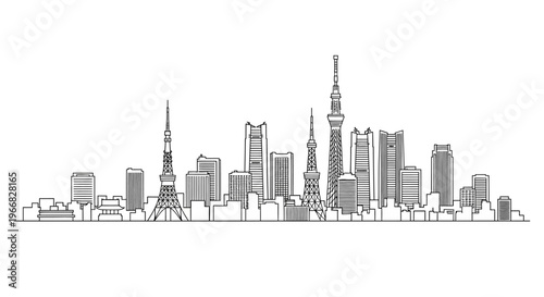 Tokyo City Skyline Minimalist Line Art Illustration