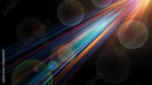 Colorful Rays of Light Glow, Lens Flare Abstract Background, Vibrant Dynamic Energy Motion