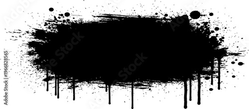 Black Paint Splatter Grunge Brush Stroke Background with Drips