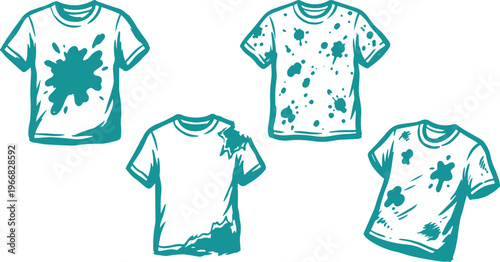 Hand Drawn T Shirt Silhouette Set with Paint Splatter Design Vector Illustration.