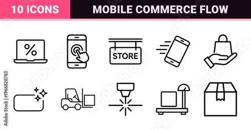 Online Shopping and Mobile Commerce Minimalist Monoline Geometric Line Art for Retail App Interfaces and Digital Fulfillment Systems