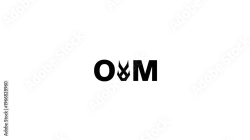 Minimalist black O and M typography with a unique stylized ampersand icon, modern abstract lettermark on clean white background