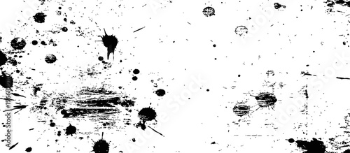 Abstract Black Ink Splatter Grunge Texture Background with Distressed White Surface and Paint Drops Artistic Overlay Element