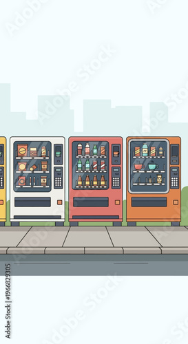 Row of Colorful Vending Machines on City Street