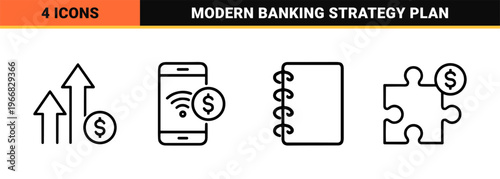 Personal Finance and Investment Strategy Linear Symbols featuring Wealth Management Retirement Planning and Banking Analytics in Minimalist Style