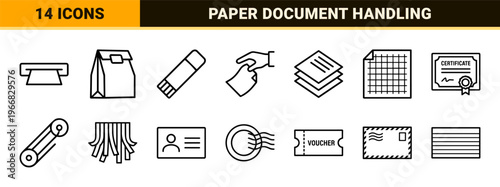 Minimalist Monoline Paper and Document Management Line Art for Professional Office Administration and Corporate Stationery Workflows
