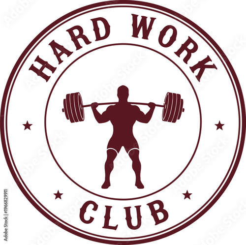 Vintage circular logo design featuring weightlifter for fitness and hard work club