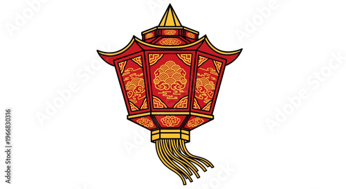 Traditional Chinese Red Lantern with Golden Ornate Patterns