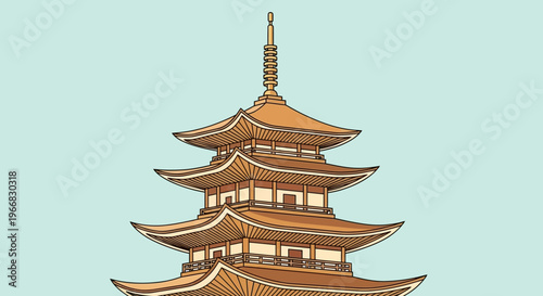Traditional Japanese Five-Story Pagoda Illustration