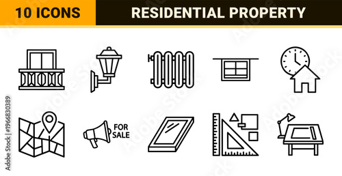Minimalist Monoline Real Estate Line Art Featuring Geometric Property Management and Residential Architecture Outline Symbols for Modern Design
