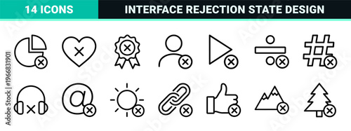 Minimalist Monoline Rejection Symbols Featuring Geometric Negative Status Indicators for Technical Interface and System Error Messaging