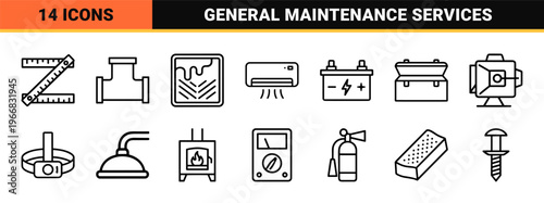 Technical Maintenance and Professional Repair Services Minimalist Monoline Geometric Line Art for Industrial Troubleshooting and Fixes.