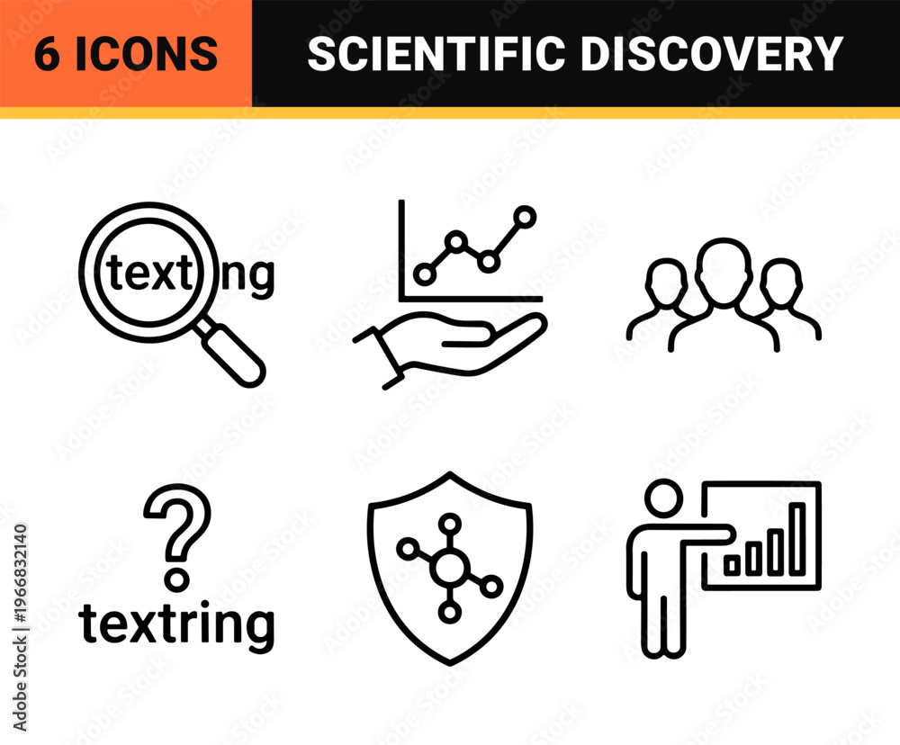Fototapeta premium Scientific Research and Data Analysis Line Icons. Minimalist Geometric Monoline Symbols for Laboratory Investigation and Academic Study.