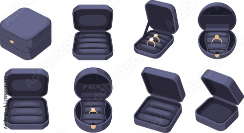 Luxury Jewelry Box Set with Open and Closed Variations for Rings, Necklaces, and Wedding Accessories Design