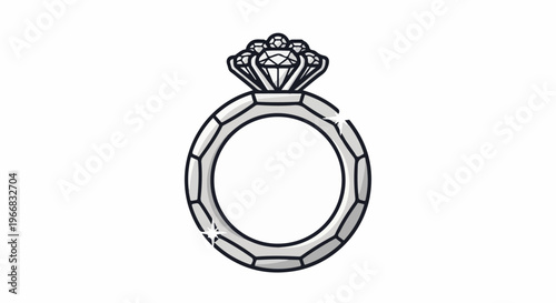 A stylized diamond ring with a central gem and faceted band