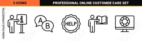 Customer Support and Communication Services minimalist Monoline Icon Set featuring Geometric Line Art for Helpdesk and Global Assistance