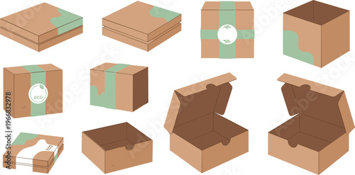Minimalist Cardboard Box Set with Various Packaging Designs for Eco-Friendly, Shipping, and Product Packaging Concepts